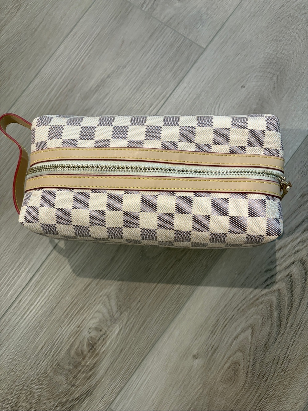 Cream Gray Checkerboard Cosmetic Case Bag - Picture 2 of 8